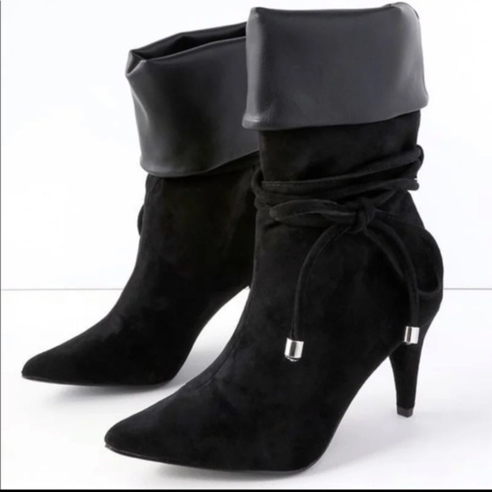 Heeled Black Suede Boots Size 9.5